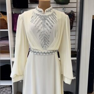 Elegant Cream Dress with Silver Embellishments